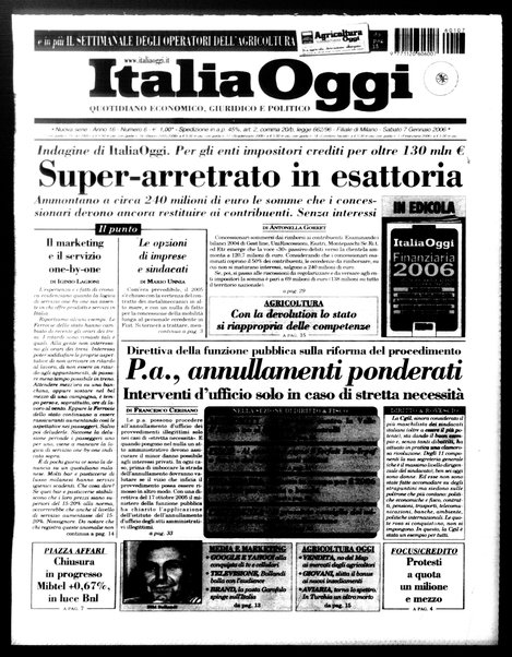 Italia oggi : quotidiano di economia finanza e politica